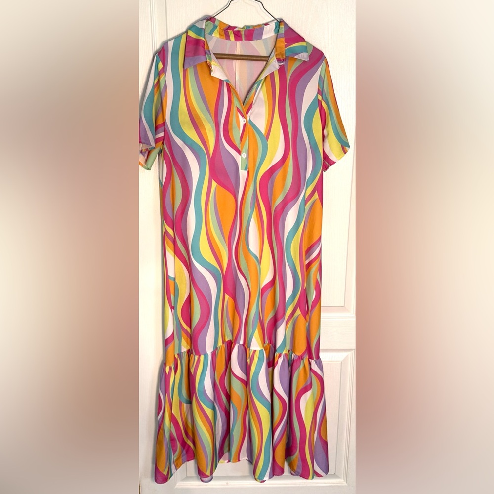 SHEIN Multicolor Wave Midi Dress size large